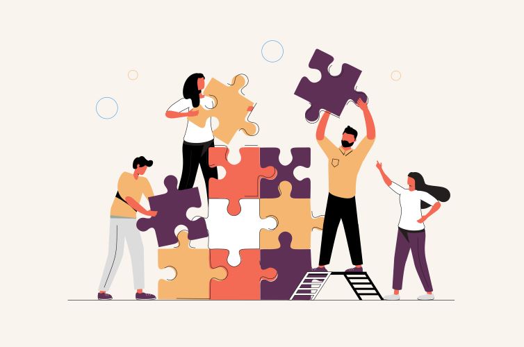 illustration of people putting puzzle pieces together