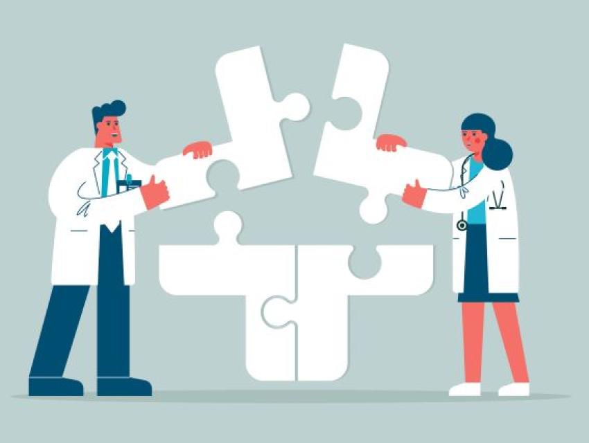 illustration of two doctors putting together puzzle pieces