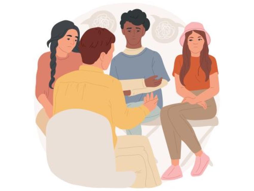 illustration of people sitting and talking