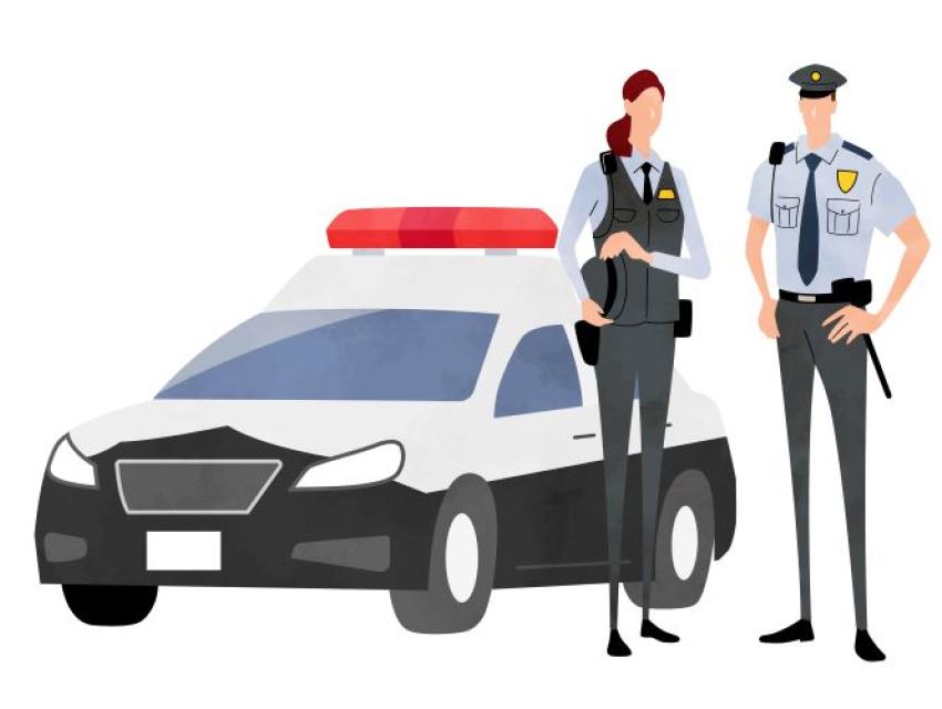 illustration of police officers next to a police car