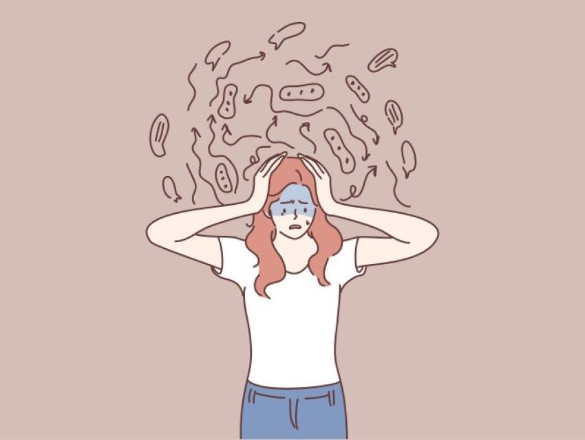 illustration of person holding their head confused